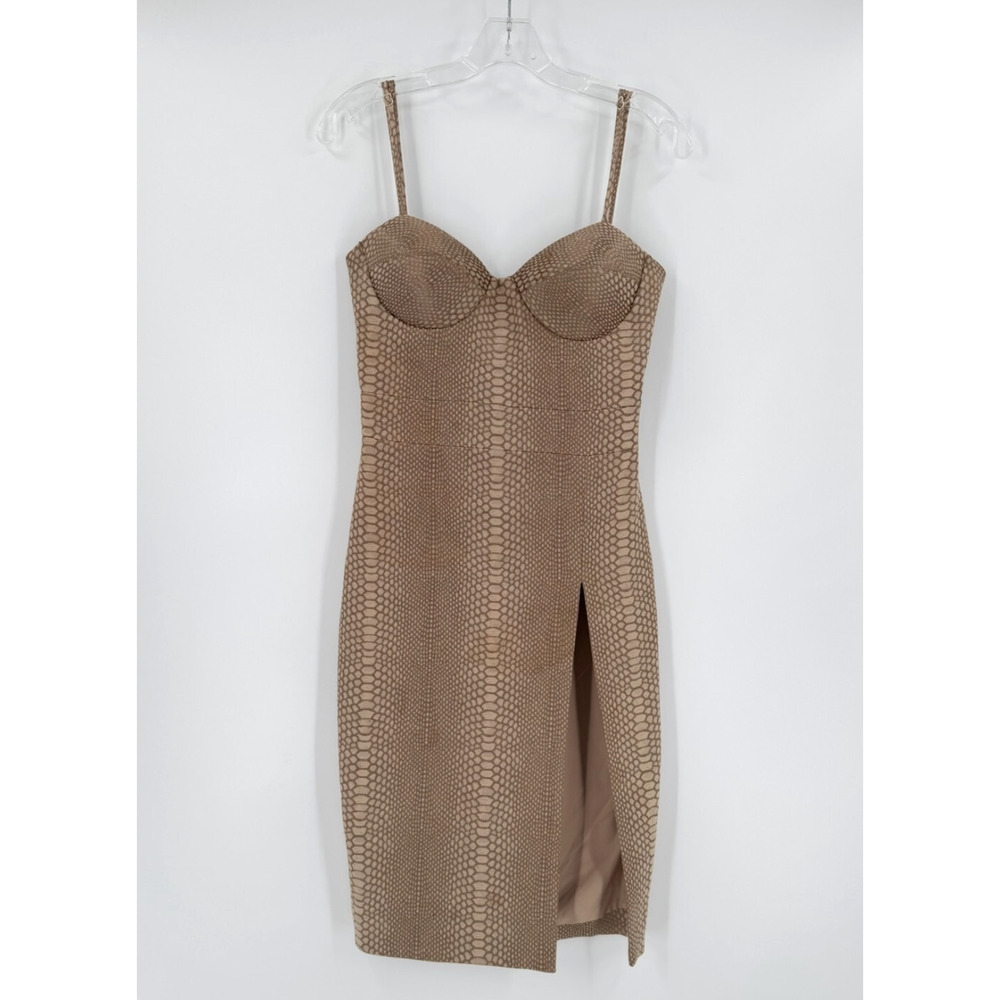House of London Taupe Animal Print Bustier Bodycon Dress Sz S